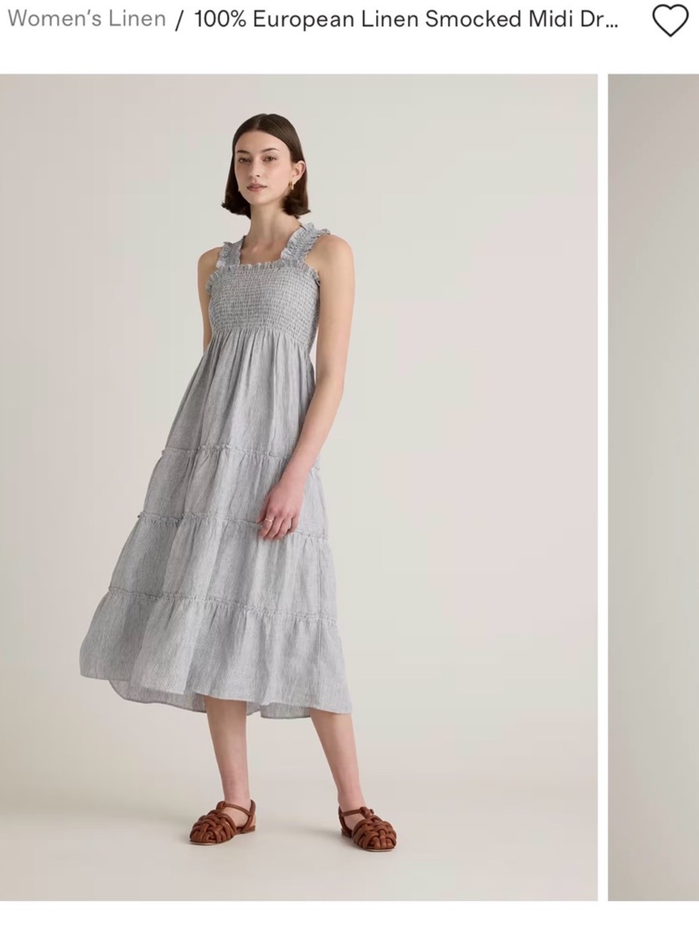 Quince Demin Blue with strips Smocked Tiered Linen Midi Dress